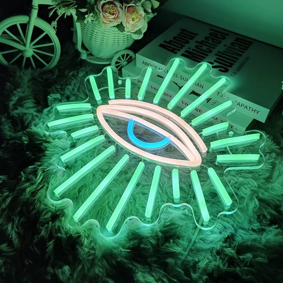Neon Green Evil Eye Greek Culture LED Light Party Home Bright Hanging Wall Decor - Picture 5 of 5